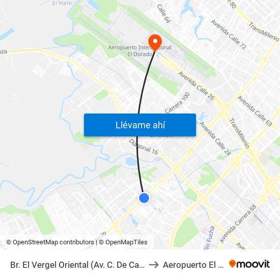 Br. El Vergel Oriental (Av. C. De Cali - Cl 10b) (A) to Aeropuerto El Dorado map