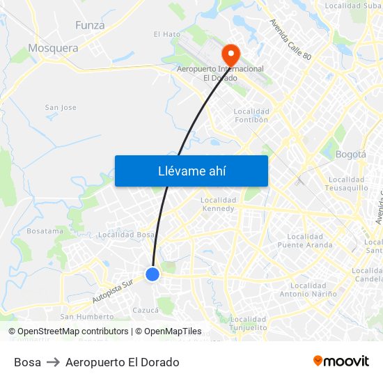 Bosa to Aeropuerto El Dorado map