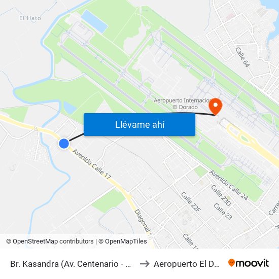 Br. Kasandra (Av. Centenario - Kr 134a) to Aeropuerto El Dorado map