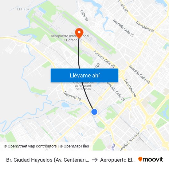 Br. Ciudad Hayuelos (Av. Centenario - Av. C. De Cali) to Aeropuerto El Dorado map