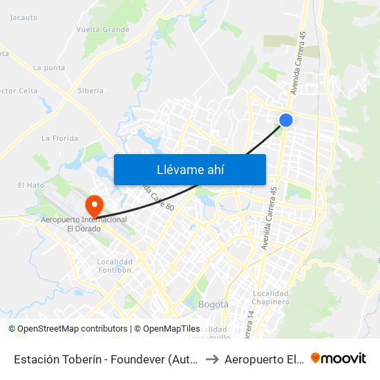 Estación Toberín - Foundever (Auto Norte - Cl 166) to Aeropuerto El Dorado map
