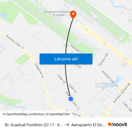 Br. Guadual Fontibón (Cl 17 - Kr 96h) to Aeropuerto El Dorado map