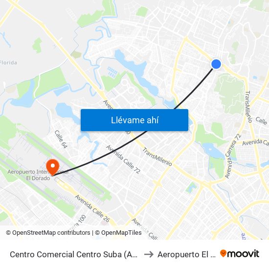 Centro Comercial Centro Suba (Av. Suba - Kr 91) to Aeropuerto El Dorado map