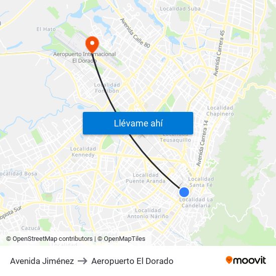 Avenida Jiménez to Aeropuerto El Dorado map
