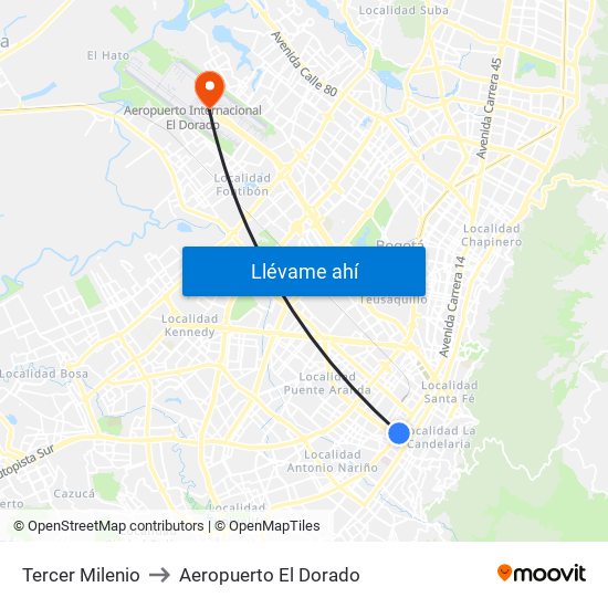Tercer Milenio to Aeropuerto El Dorado map