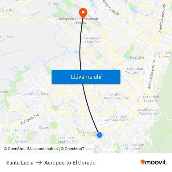 Santa Lucía to Aeropuerto El Dorado map