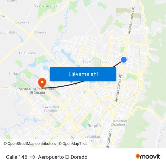 Calle 146 to Aeropuerto El Dorado map