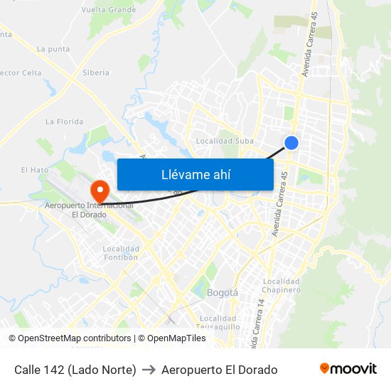 Calle 142 (Lado Norte) to Aeropuerto El Dorado map