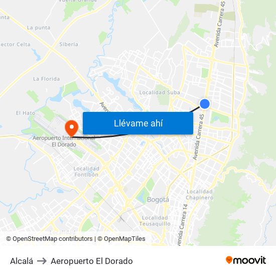 Alcalá to Aeropuerto El Dorado map