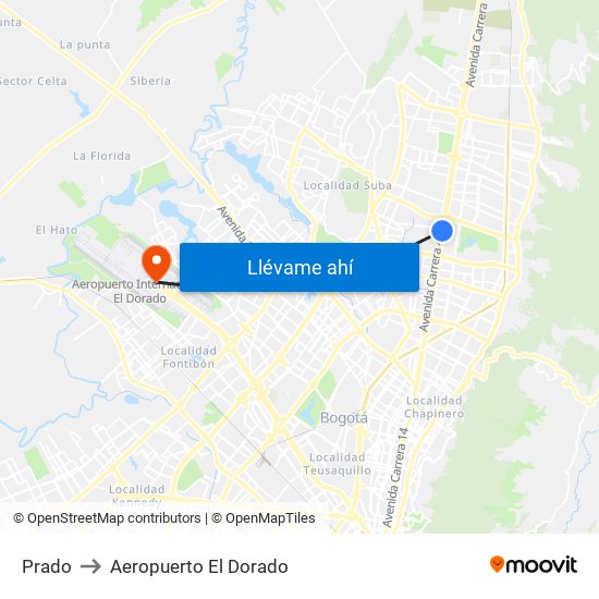 Prado to Aeropuerto El Dorado map