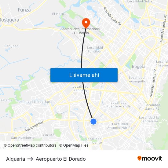 Alquería to Aeropuerto El Dorado map