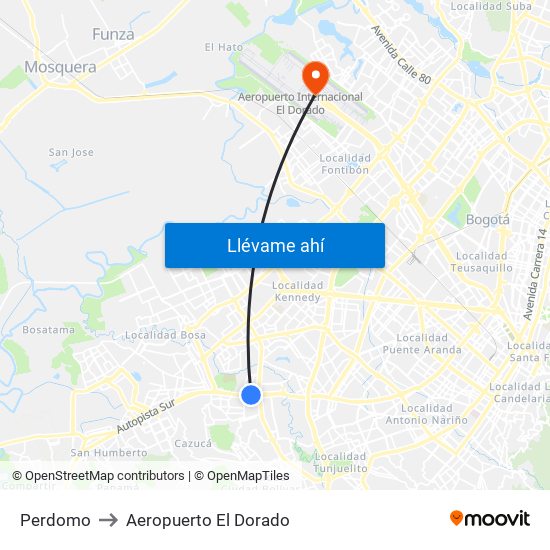 Perdomo to Aeropuerto El Dorado map
