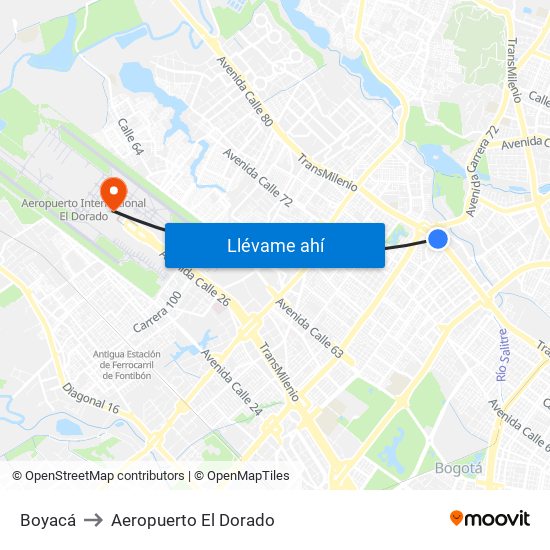 Boyacá to Aeropuerto El Dorado map