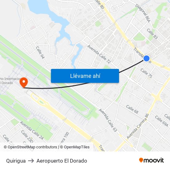 Quirigua to Aeropuerto El Dorado map