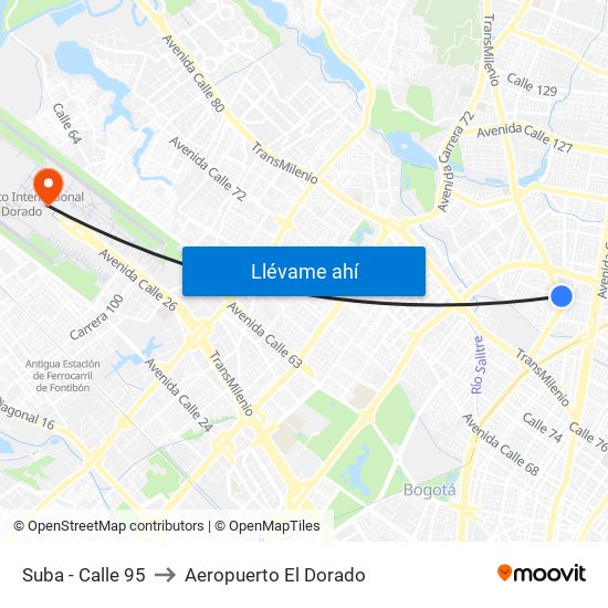 Suba - Calle 95 to Aeropuerto El Dorado map