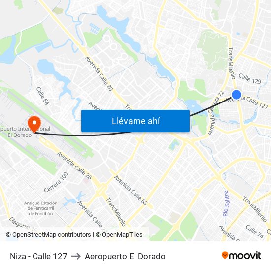 Niza - Calle 127 to Aeropuerto El Dorado map