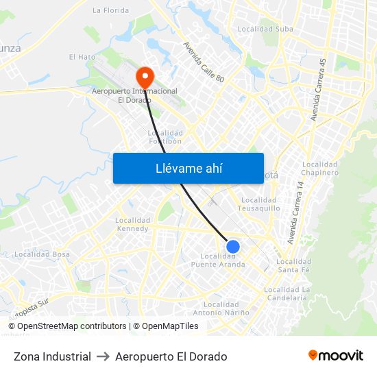 Zona Industrial to Aeropuerto El Dorado map