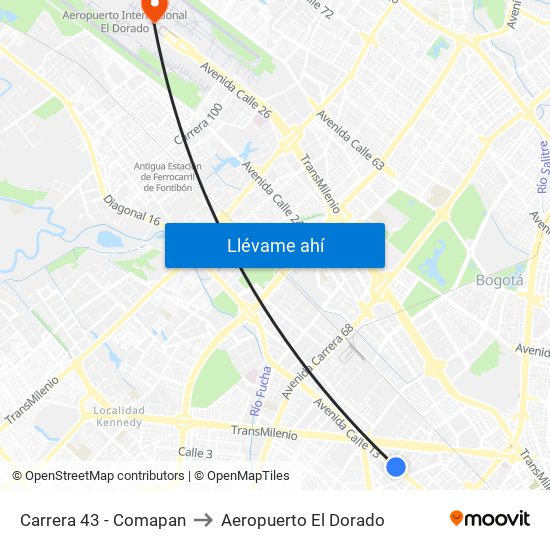 Carrera 43 - Comapan to Aeropuerto El Dorado map