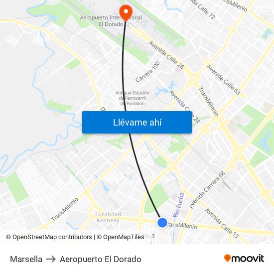 Marsella to Aeropuerto El Dorado map