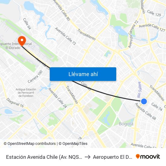 Estación Avenida Chile (Av. NQS - Cl 71c) to Aeropuerto El Dorado map