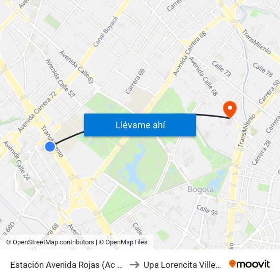 Estación Avenida Rojas (Ac 26 - Kr 69d Bis) (B) to Upa Lorencita Villegas De Santos map