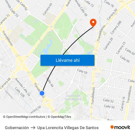 Gobernación to Upa Lorencita Villegas De Santos map