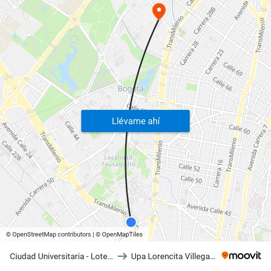 Ciudad Universitaria - Lotería De Bogotá to Upa Lorencita Villegas De Santos map