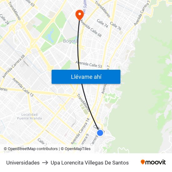 Universidades to Upa Lorencita Villegas De Santos map