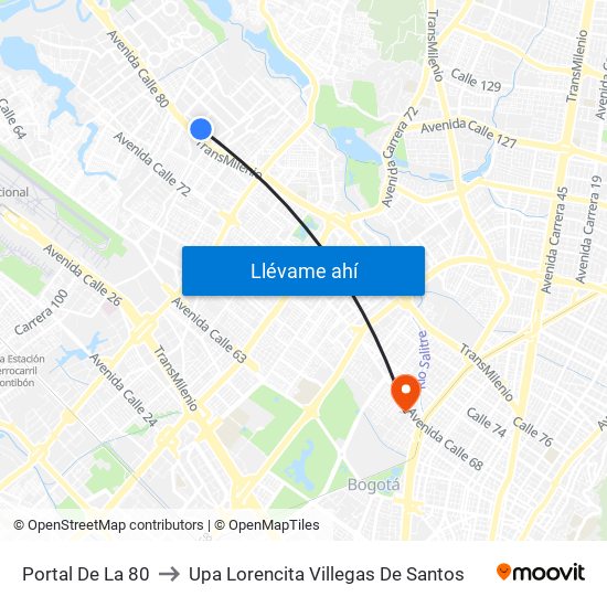 Portal De La 80 to Upa Lorencita Villegas De Santos map