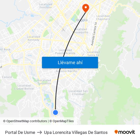 Portal De Usme to Upa Lorencita Villegas De Santos map