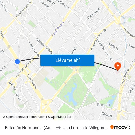 Estación Normandía (Ac 26 - Kr 74) to Upa Lorencita Villegas De Santos map