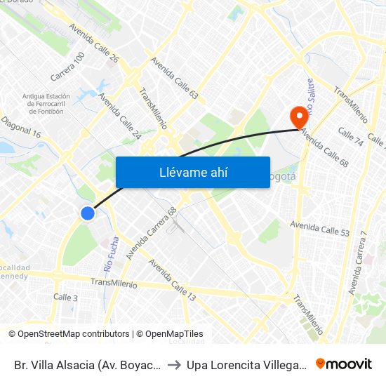 Br. Villa Alsacia (Av. Boyacá - Cl 12a) (A) to Upa Lorencita Villegas De Santos map