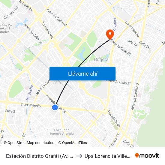 Estación Distrito Grafiti (Av. Américas - Kr 53a) to Upa Lorencita Villegas De Santos map