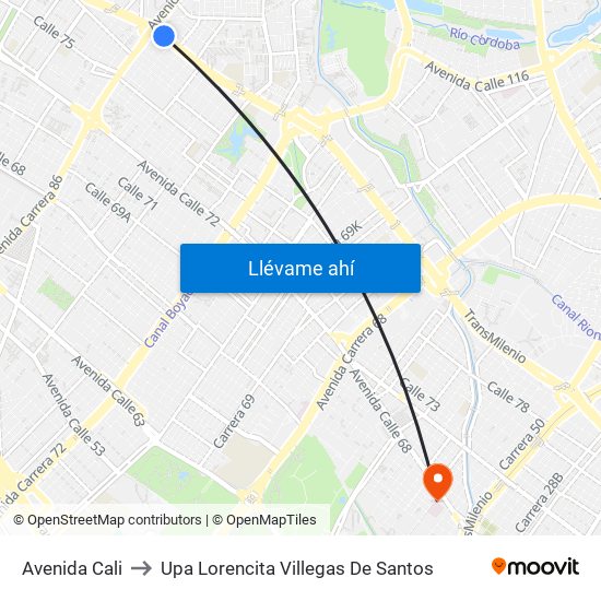 Avenida Cali to Upa Lorencita Villegas De Santos map
