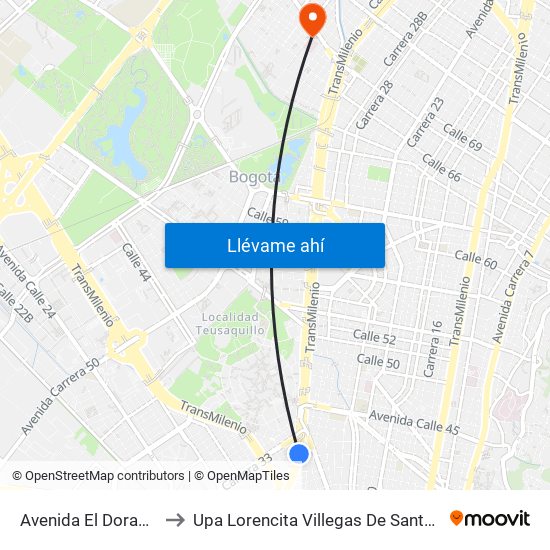 Avenida El Dorado to Upa Lorencita Villegas De Santos map