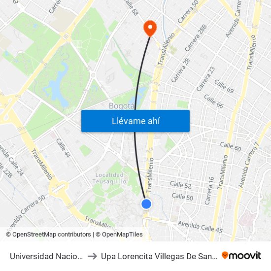 Universidad Nacional to Upa Lorencita Villegas De Santos map