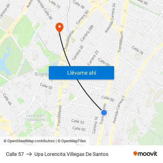 Calle 57 to Upa Lorencita Villegas De Santos map