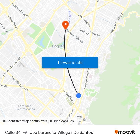 Calle 34 to Upa Lorencita Villegas De Santos map