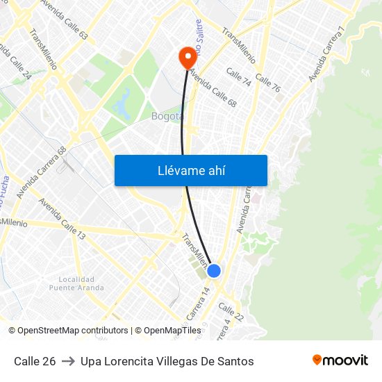 Calle 26 to Upa Lorencita Villegas De Santos map