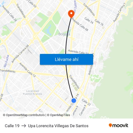 Calle 19 to Upa Lorencita Villegas De Santos map