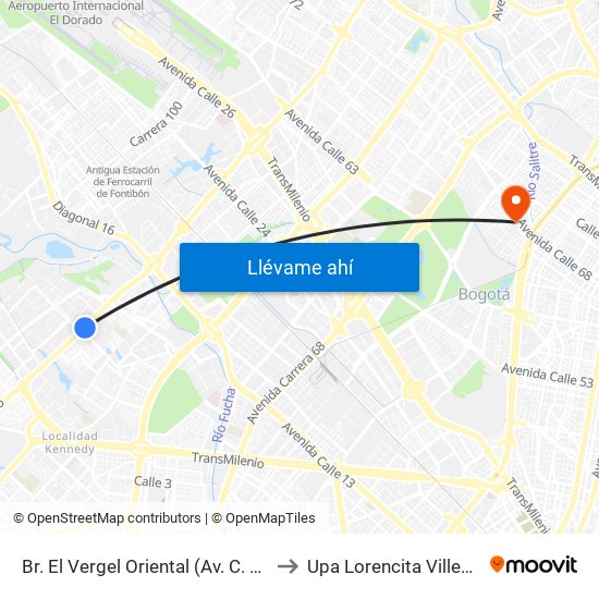 Br. El Vergel Oriental (Av. C. De Cali - Cl 10b) (A) to Upa Lorencita Villegas De Santos map