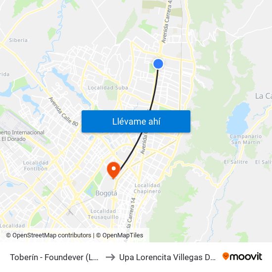 Toberín - Foundever (Lado Sur) to Upa Lorencita Villegas De Santos map
