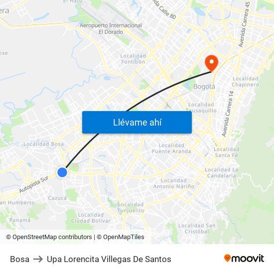 Bosa to Upa Lorencita Villegas De Santos map