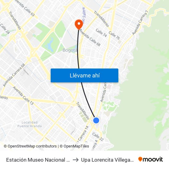 Estación Museo Nacional (Ak 7 - Cl 29) to Upa Lorencita Villegas De Santos map