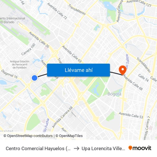 Centro Comercial Hayuelos (Av. C. De Cali - Cl 20) to Upa Lorencita Villegas De Santos map