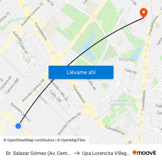 Br. Salazar Gómez (Av. Centenario - Kr 65) (A) to Upa Lorencita Villegas De Santos map