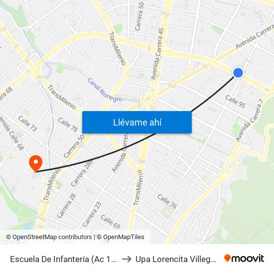 Escuela De Infantería (Ac 100 - Kr 11a) (B) to Upa Lorencita Villegas De Santos map