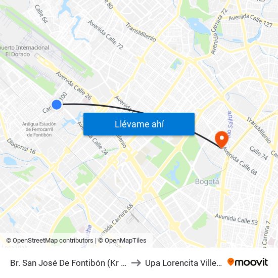 Br. San José De Fontibón (Kr 100 - Av. Esperanza) to Upa Lorencita Villegas De Santos map