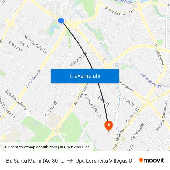 Br. Santa María (Ac 80 - Kr 73b) to Upa Lorencita Villegas De Santos map