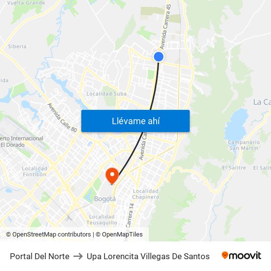 Portal Del Norte to Upa Lorencita Villegas De Santos map